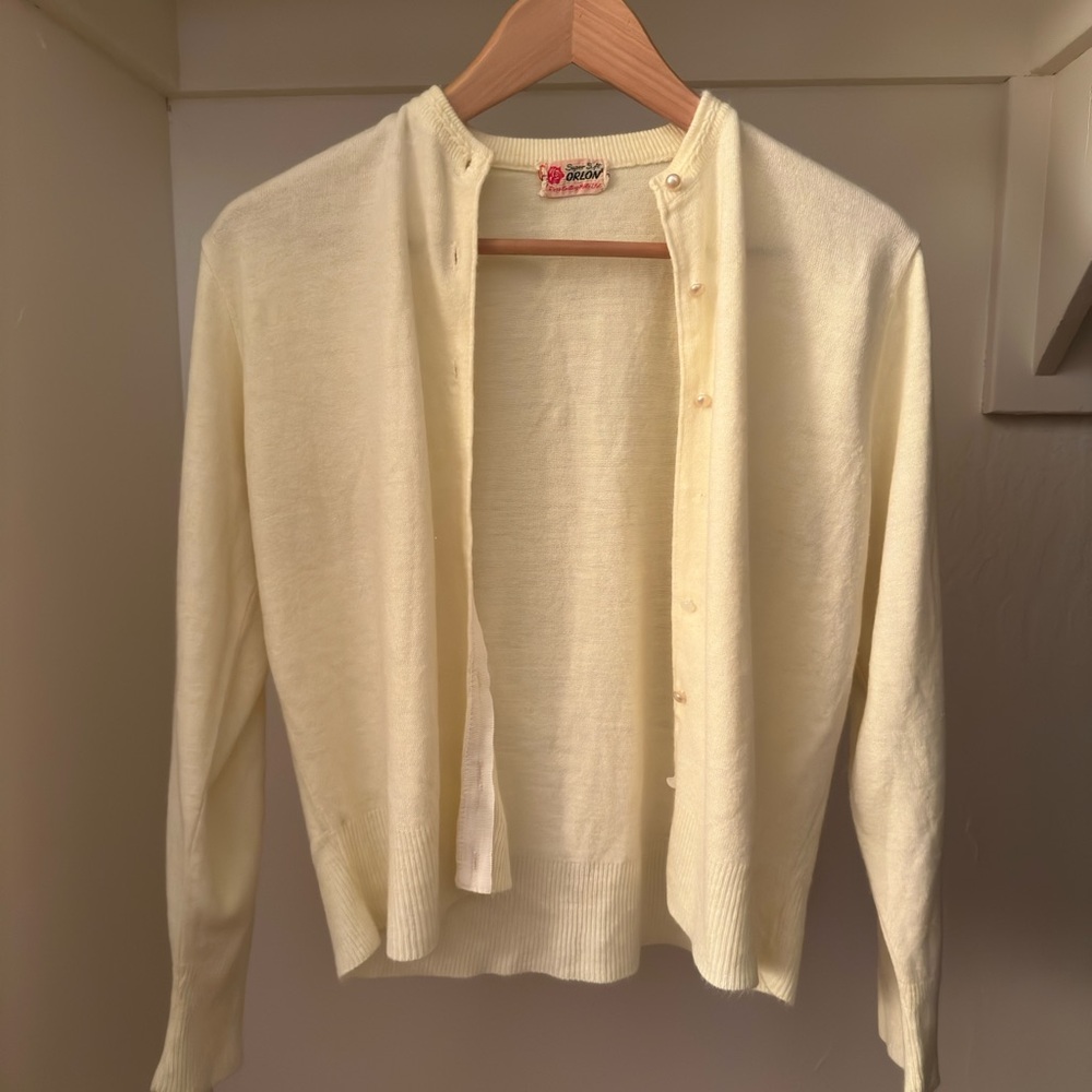 VTG Soft Yellow Orlon Cardigan Sweater